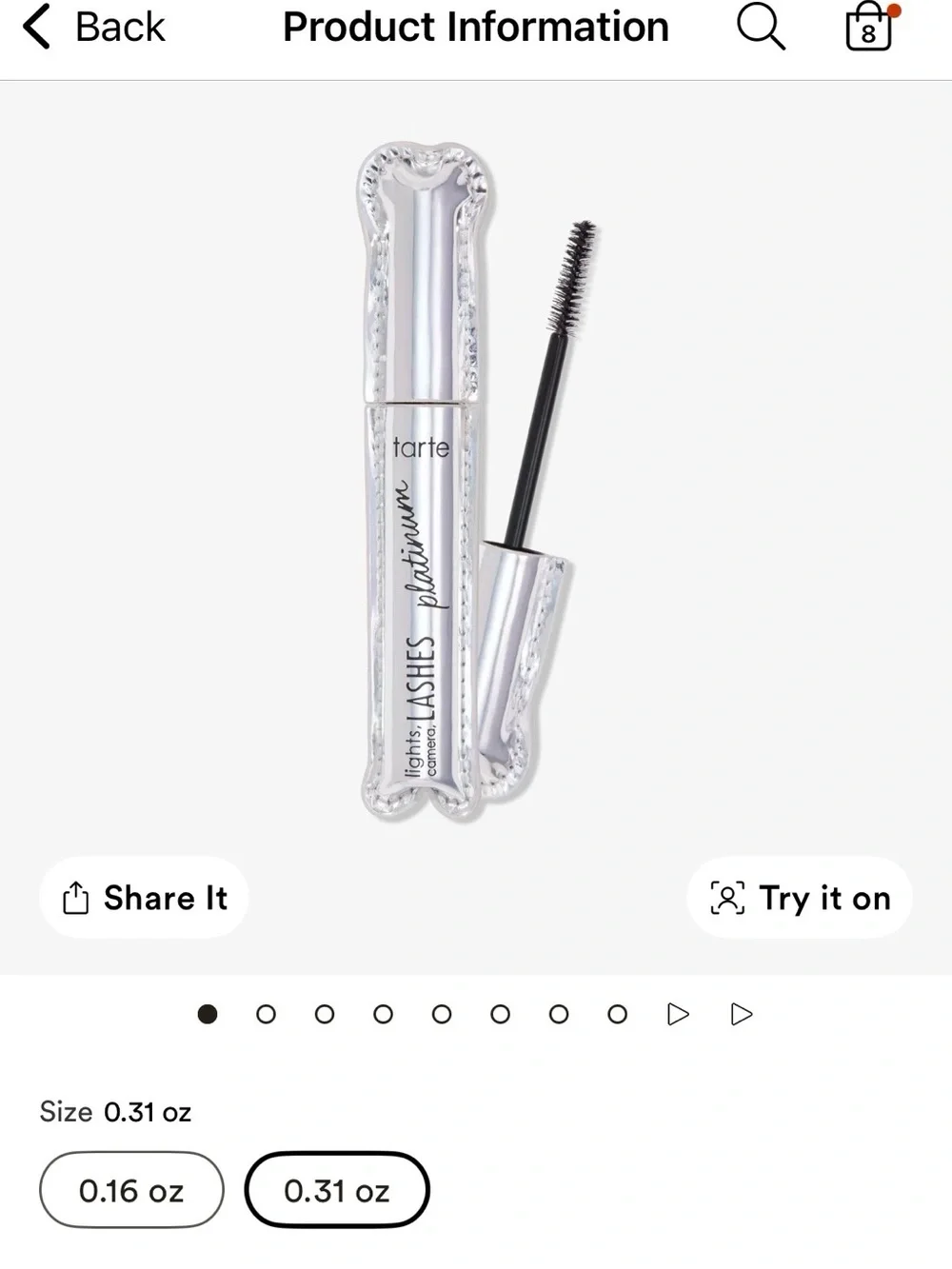 Tarte Lights, Camera, Lashes Platinum Volumizing Mascara in “Black” - FULL SIZE